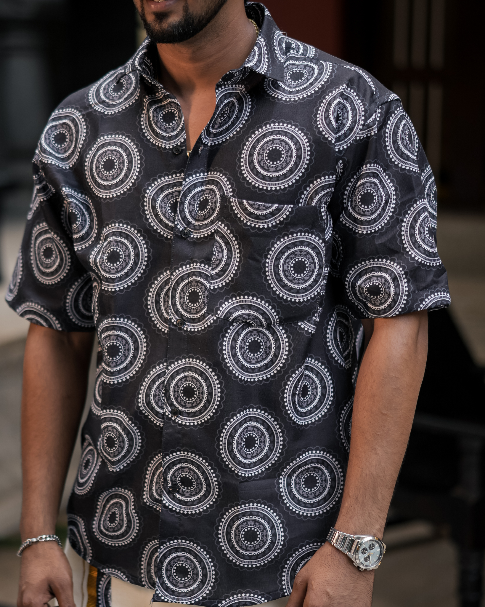 Poovonam ’26 Printed Shirt & Double Mundu