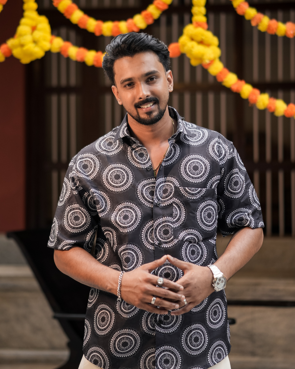 Poovonam ’26 Printed Shirt & Double Mundu