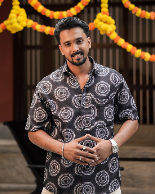 Poovonam ’26 Printed Shirt & Double Mundu
