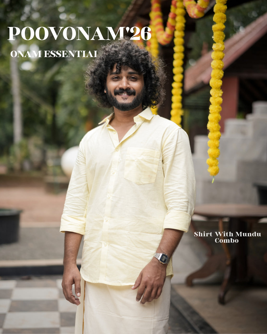Poovonam ’26 Classic Plain Shirt & Double Mundu